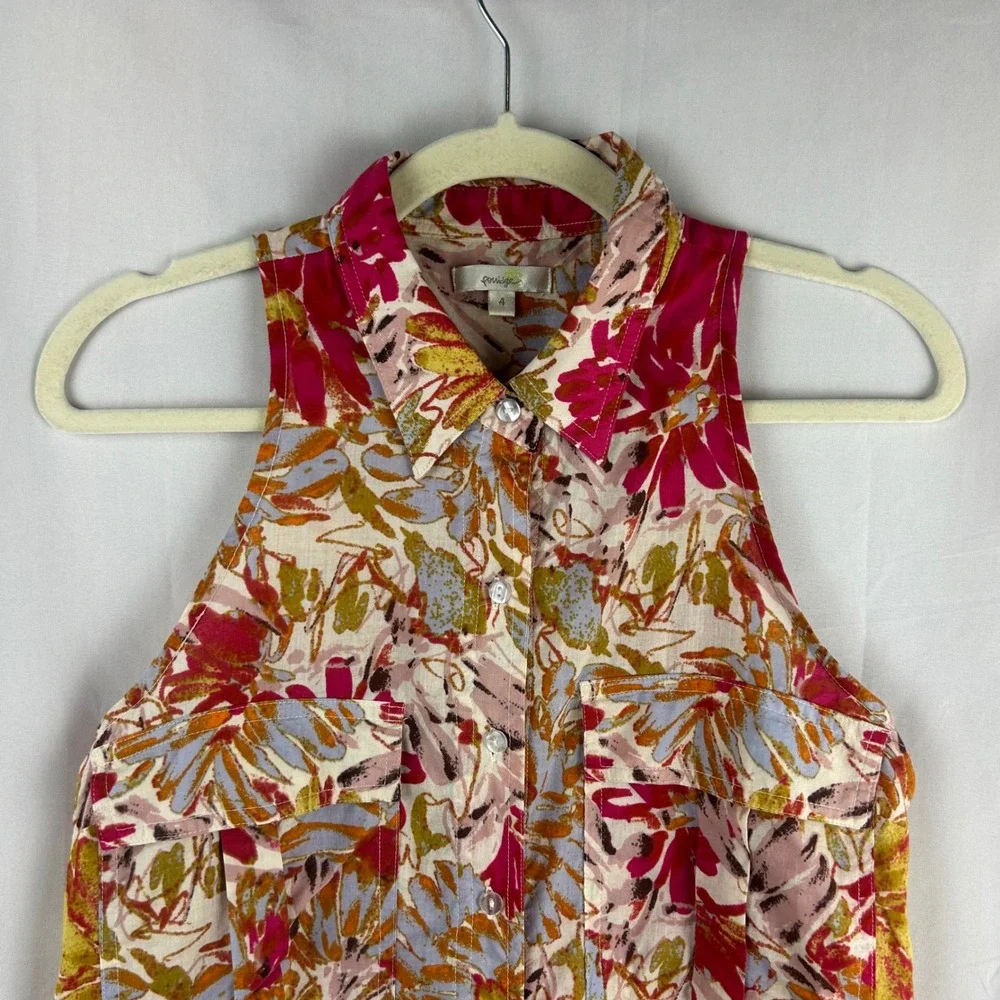 Porridge‎ Anthropologie Floral Sleeveless Collared Button Up Shirt Womens Size 4 - Picture 3 of 8